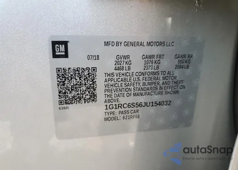 2018 Chevrolet Volt Lt from USA, damaged, VIN 1G1RC6S56JU154032